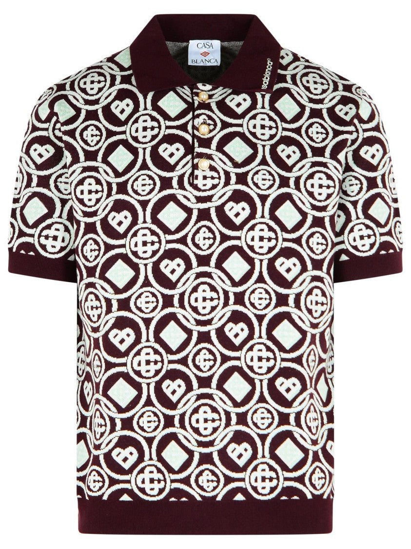 Casablanca Monogram' Burgundy Cotton Polo Shirt