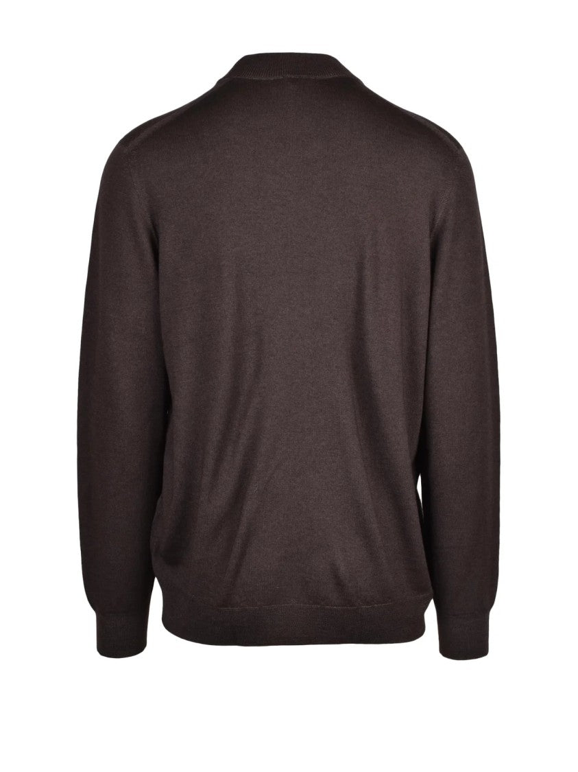 Drumohr Brown Extrafine Merino Wool Stand-Collar Pullover