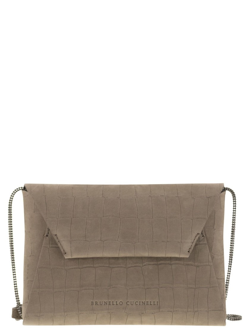 Brunello Cucinelli Bc Duo Nubuck Croc Print Clutch Bag