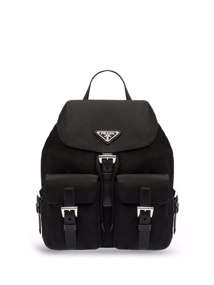 Prada Small Black Re-Nylon Backpack With Buckle Closure