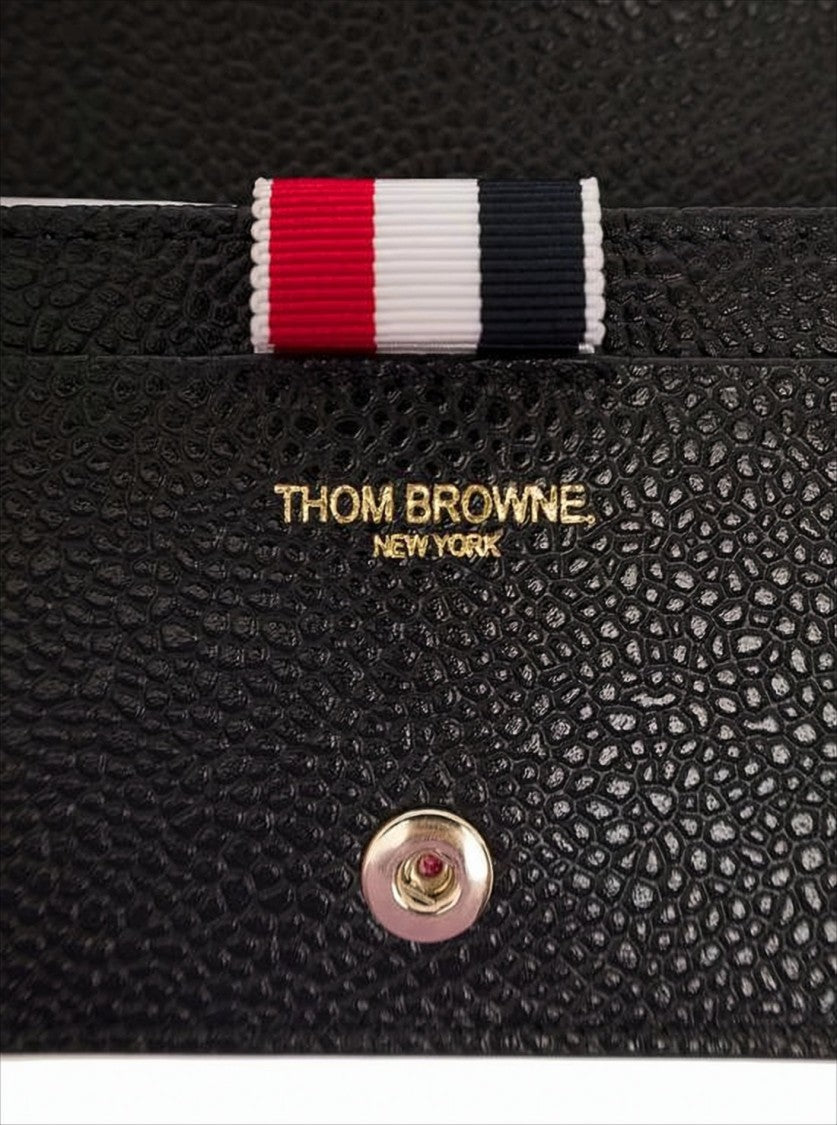 Thom Browne Textured Leather Wallet With Snap Button Closure And Tricolor Detail