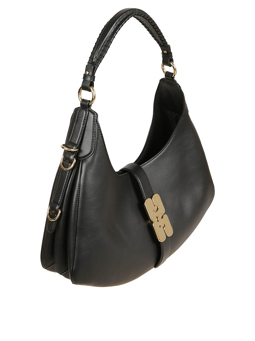 Ganni Accordion Silhouette Bag With Gold Butterfly Logo