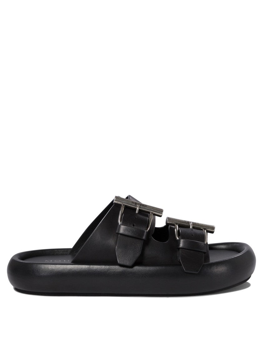 Alexander Mcqueen Black Leather Sandals With Buckle Detail