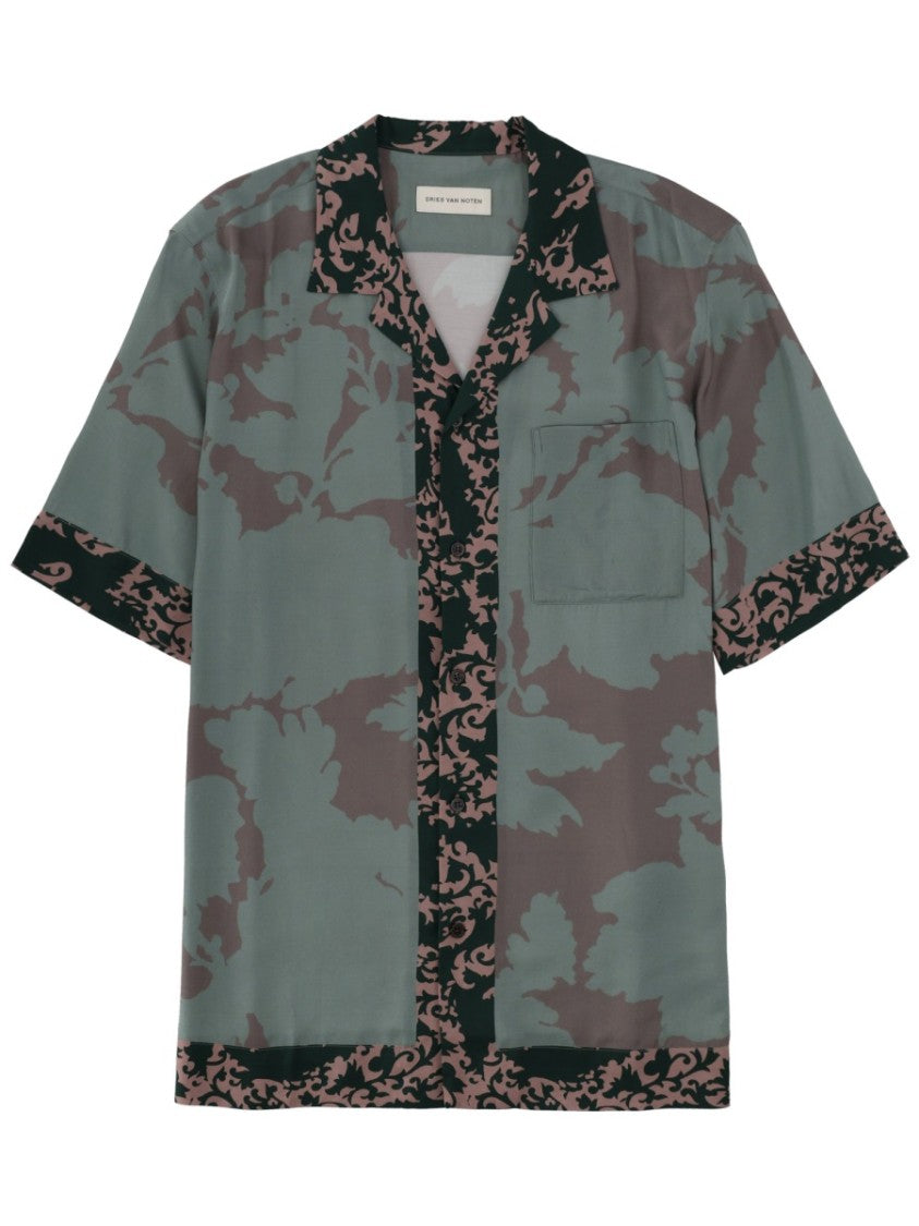 Dries Van Noten Muted Camouflage Floral Viscose Shirt
