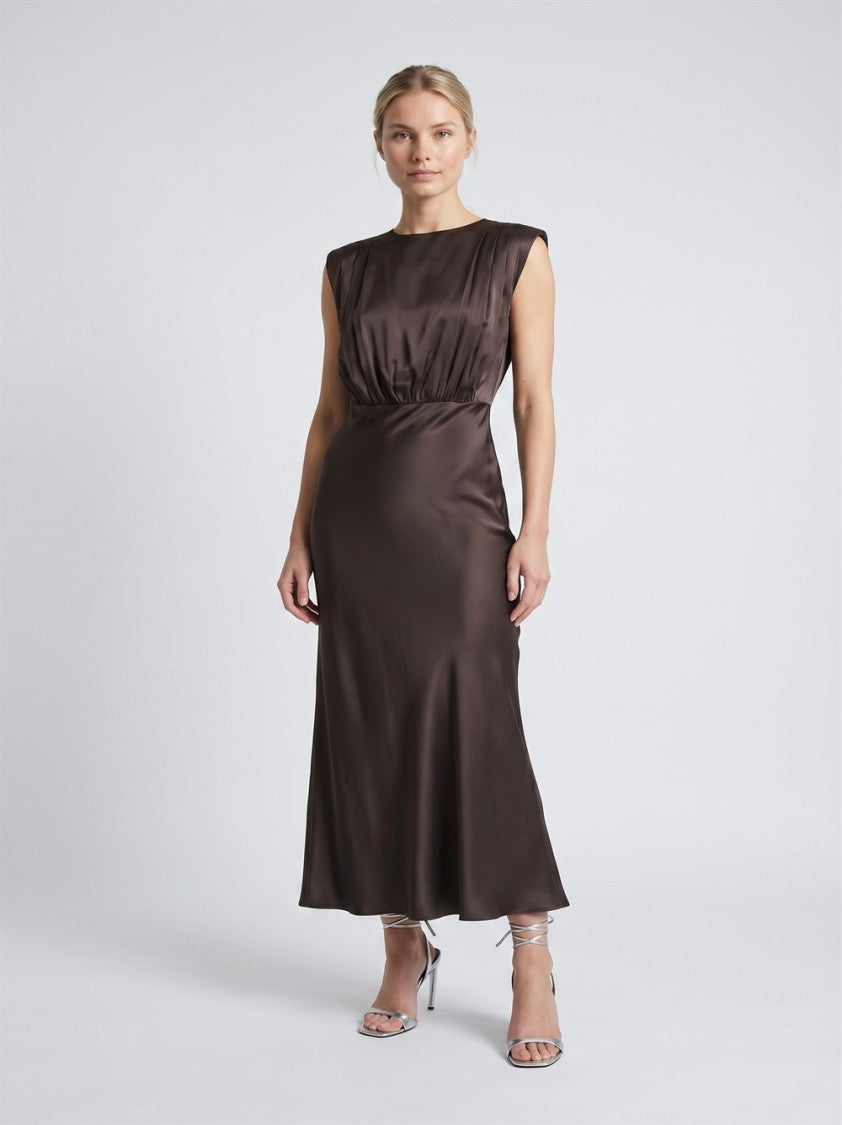 Semi Couture Brown Casilda Satin Backless Acetate-Blend Dress
