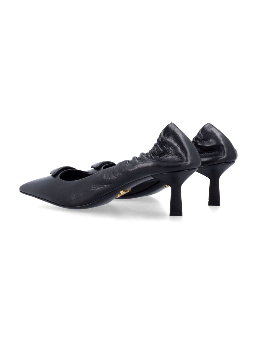 Prada Black Leather Pumps With Tapered Silhouette And Geometric Heel