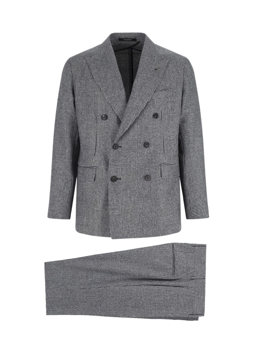 Tagliatore Double-Breasted Houndstooth Suit With Signature Silver Details
