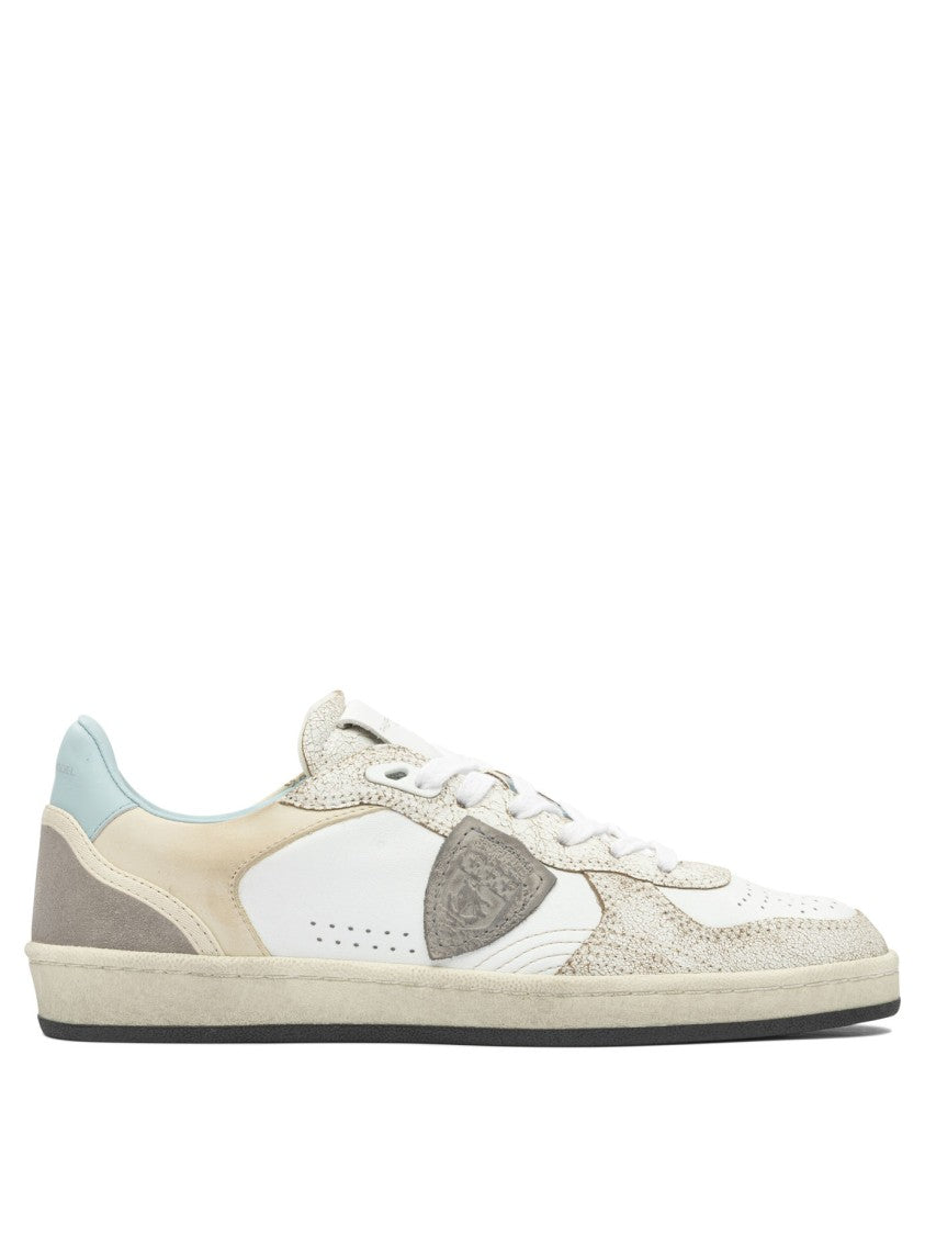 Philippe Model Paris Beige Low-Top Sneakers With Textured Leather Panels