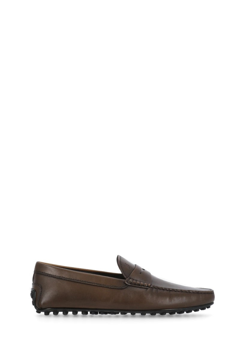 Tod's Brown Smooth Leather Loafers With Embossed Logo