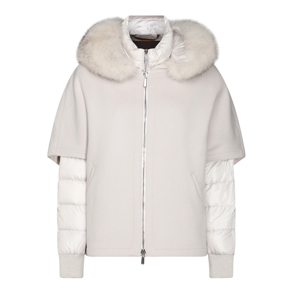 Moorer Layered Cape Coat With Quilted Sleeves And Fur-Trimmed Hood