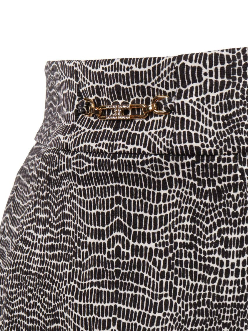 Elisabetta Franchi Reptilian Pattern Gold Chain Pencil Skirt