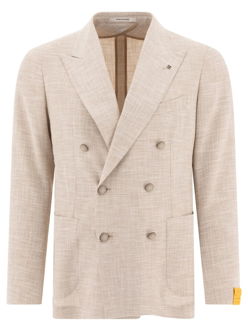 Tagliatore Double-Breasted Textured Jacket With Structured Lapel