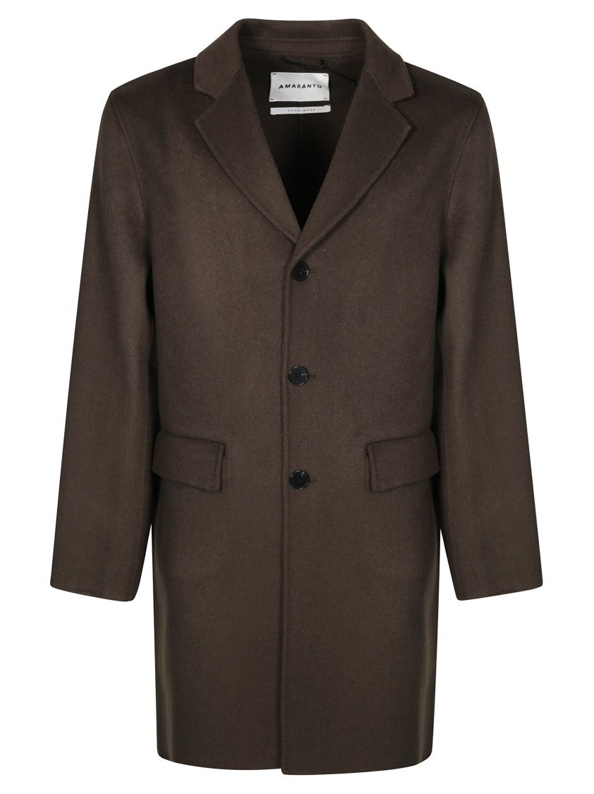 Amaranto Oversized Black Coat With Classic Collar And Button Closure