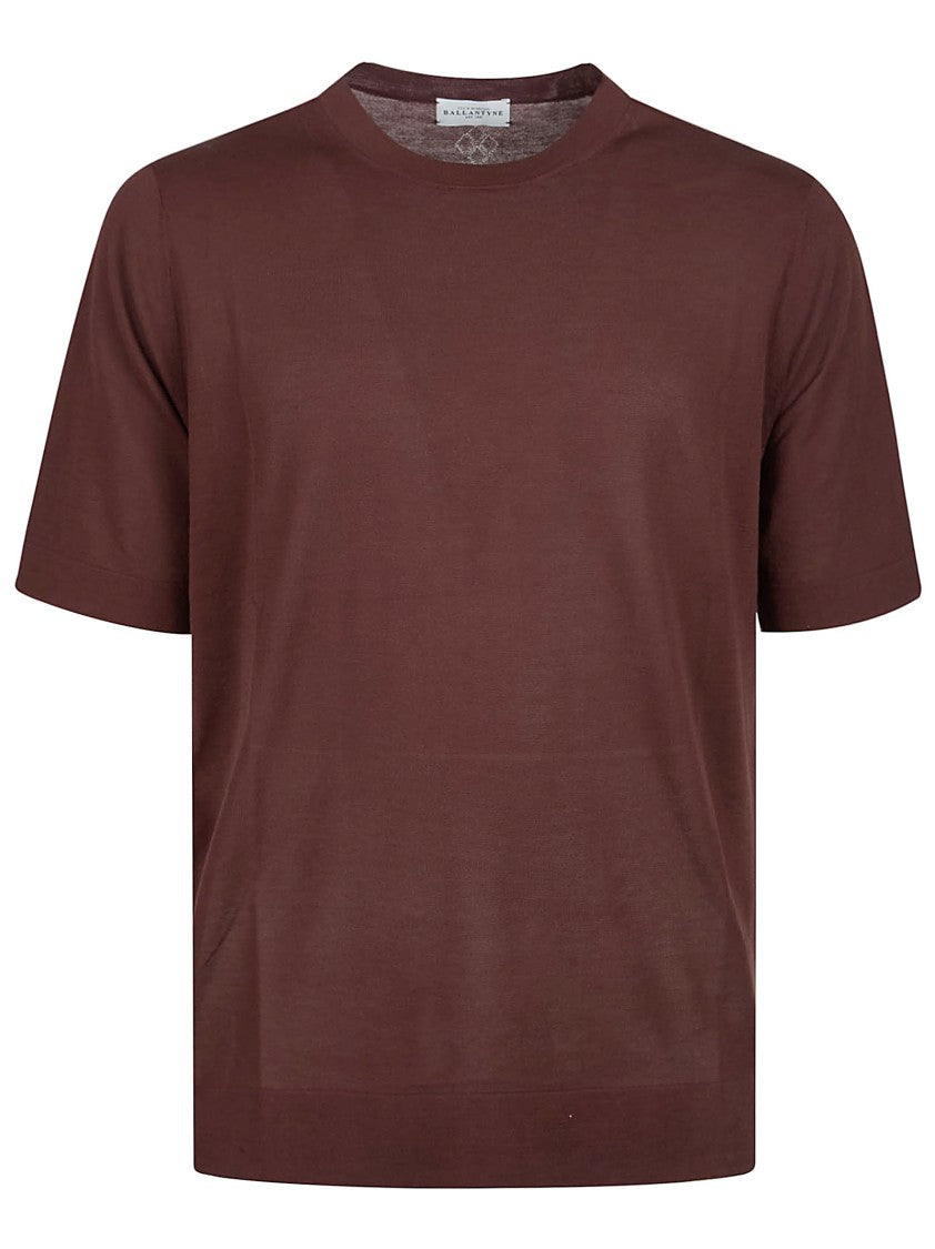 Ballantyne Brown Plain Crew Cotton T-Shirt