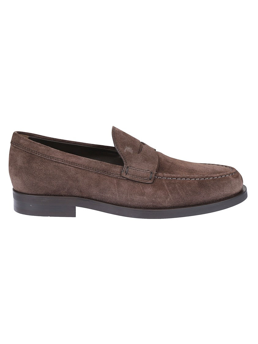 Tod's Brown Suede Moccasin Loafers With Penny Strap