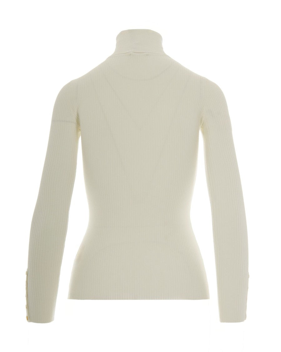 Elisabetta Franchi Ribbed Sweater With Pocket - Ivory