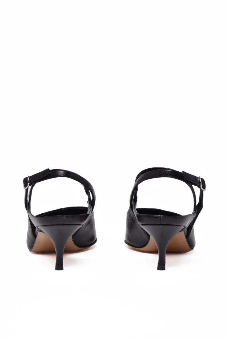 Guglielmo Rotta Black Leather Rubber Sole Heeled Pump