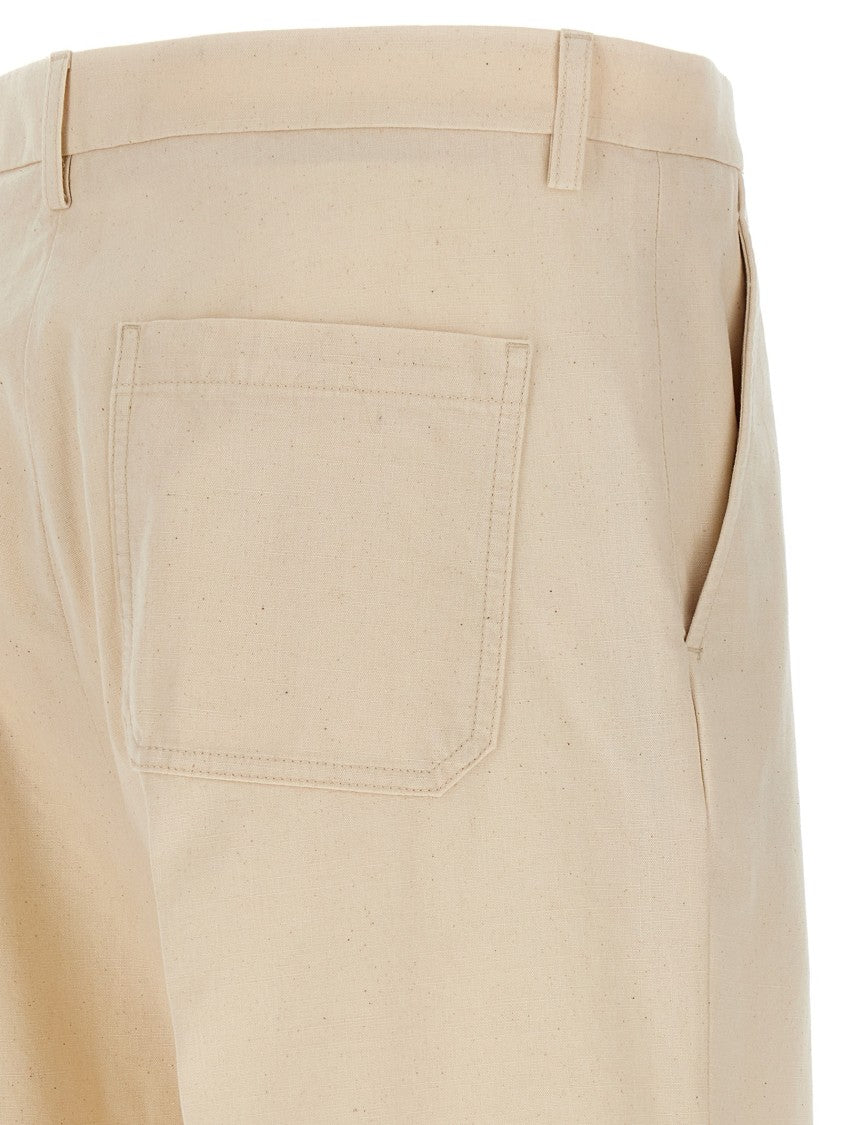 Valentino Garavani Melange Cotton Turn-Up Trousers With High Waist Design And Practical Pockets