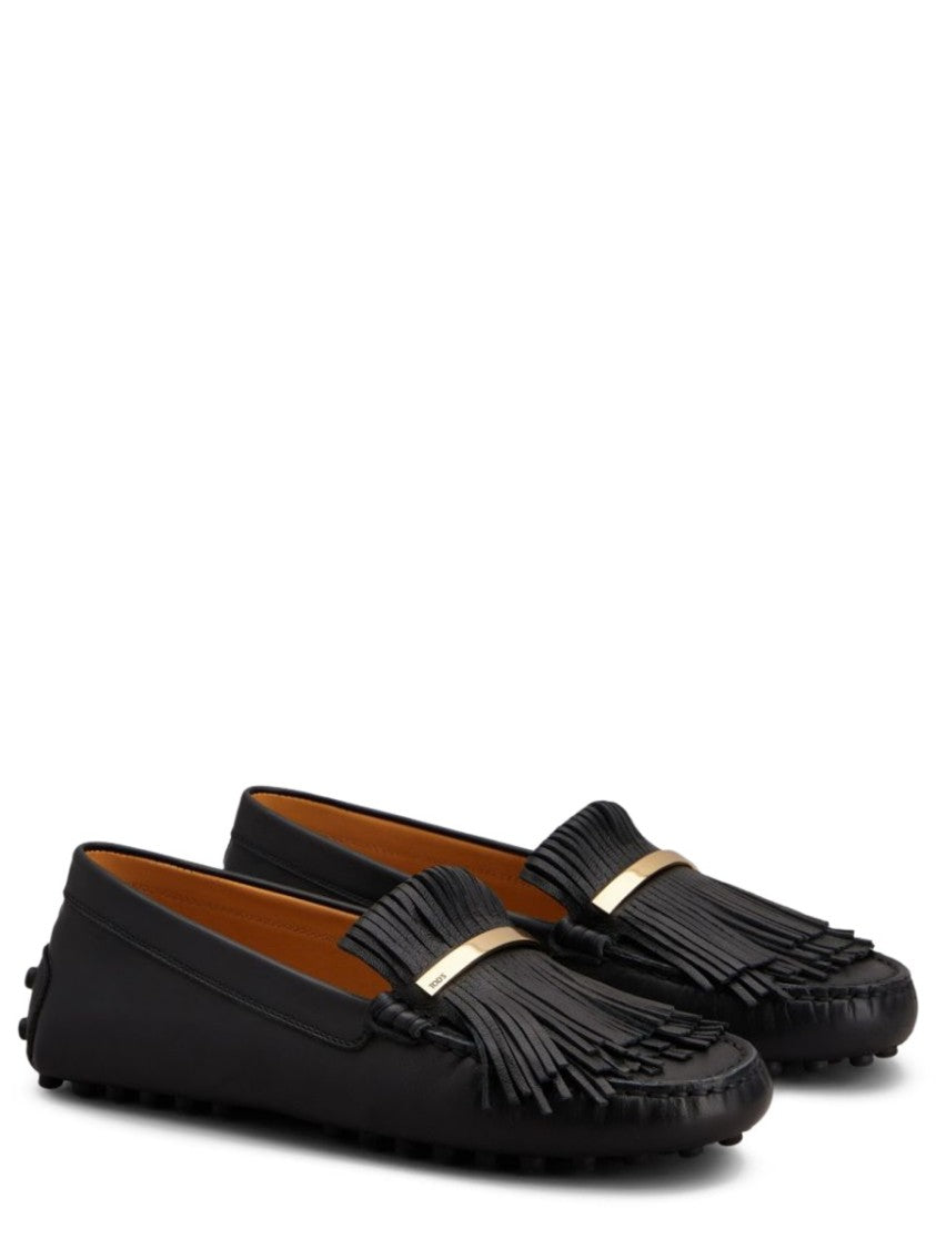 Tod's Black Fringe Tassel Leather Loafers