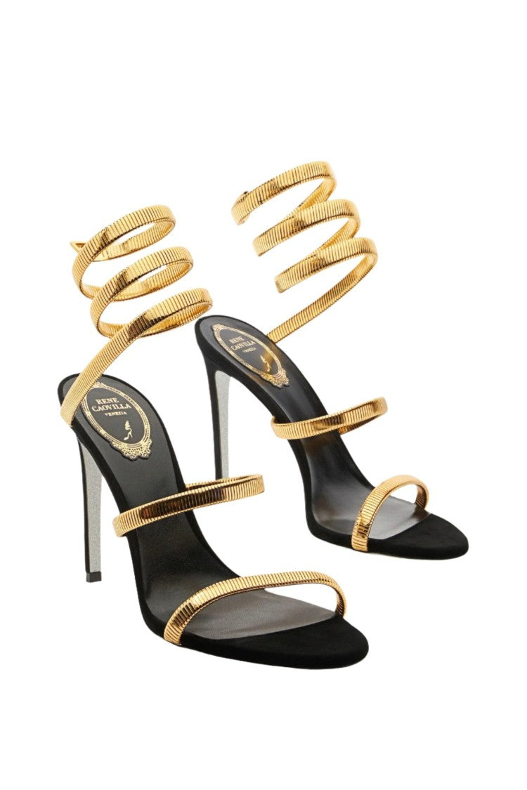 René Caovilla Juniper Black And Gold Sandal