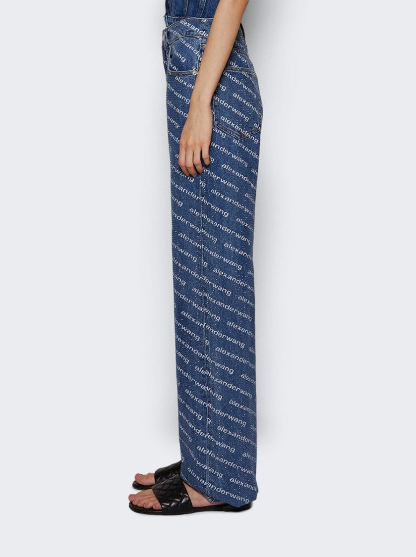 Alexander Wang Ez Logo Crystal Jeans Deep Blue