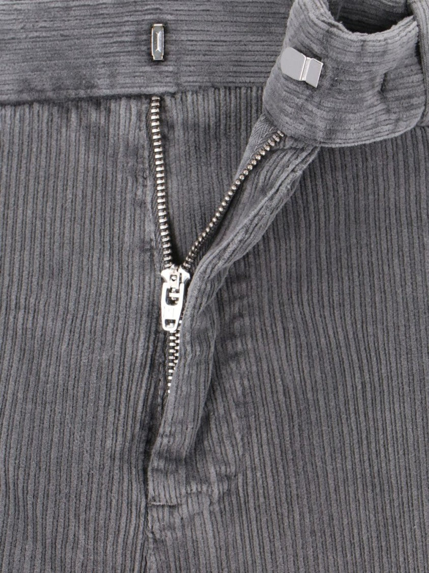 Pt Torino Tailored Grey Corduroy Trousers With Mid-Rise Fit