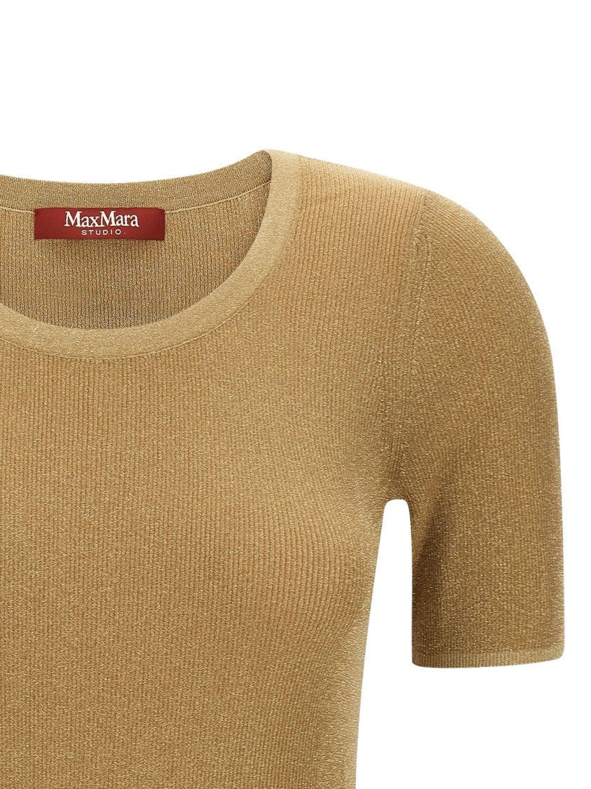 Max Mara Brown Fitted Metallic Polyamide Top