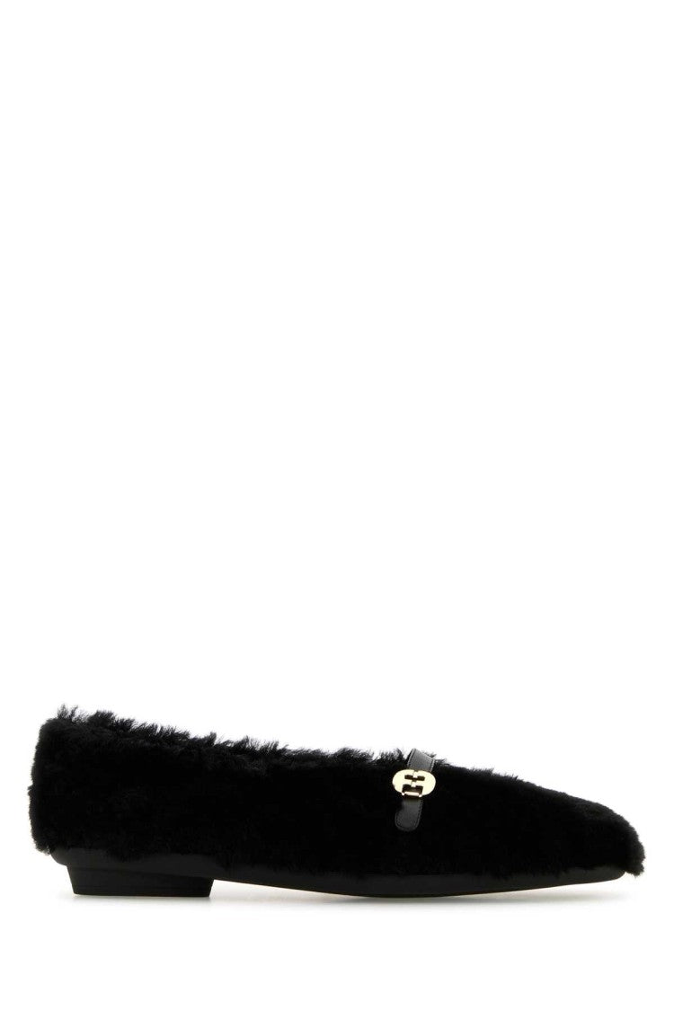 Salvatore Ferragamo Black Shearling Noella Ballerinas