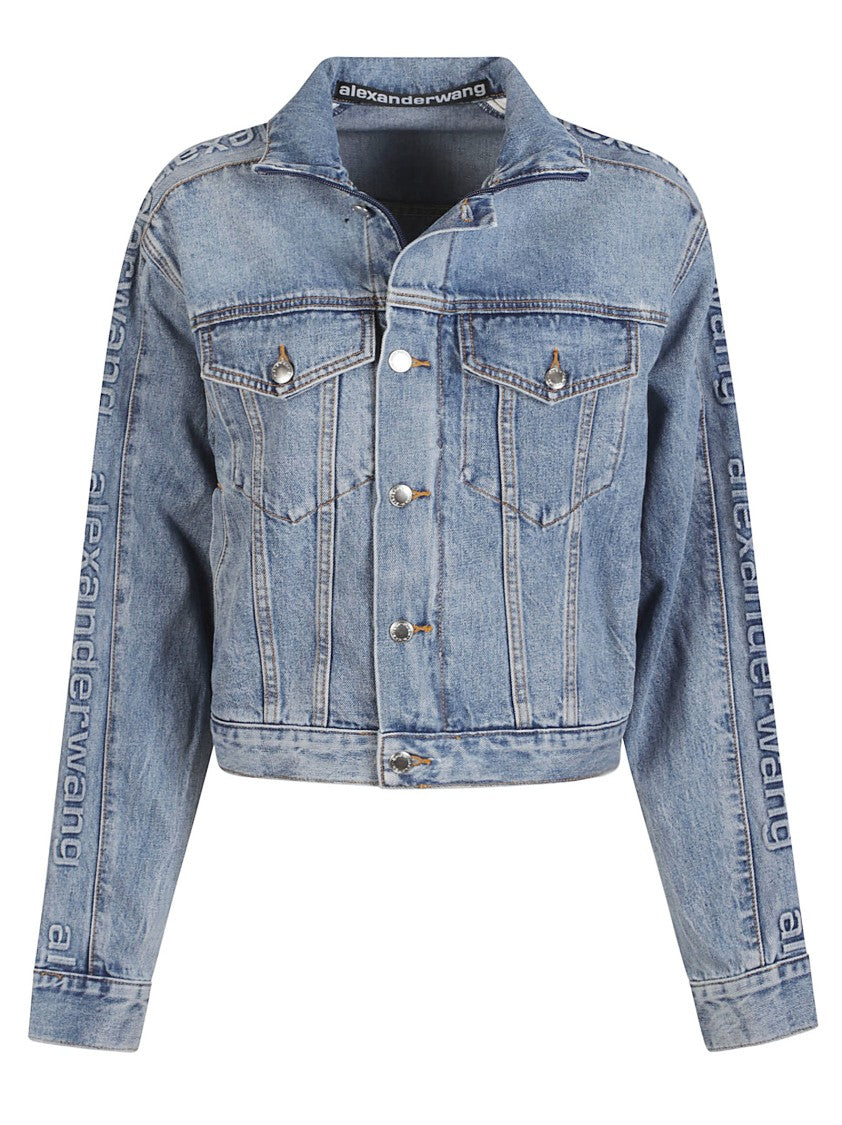Alexander Wang Denim Track Embossed Cotton Blend Denim Jacket