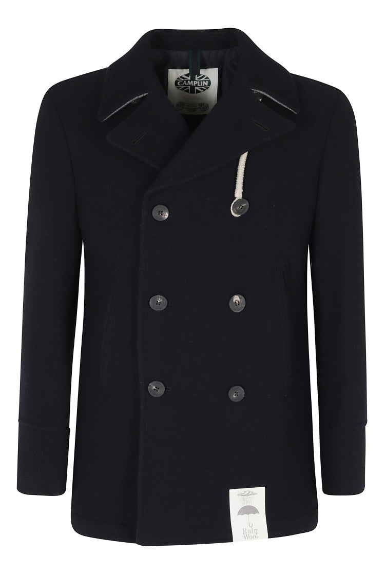 Camplin Blue Shetland Double-Breasted Wool-Blend Peacoat