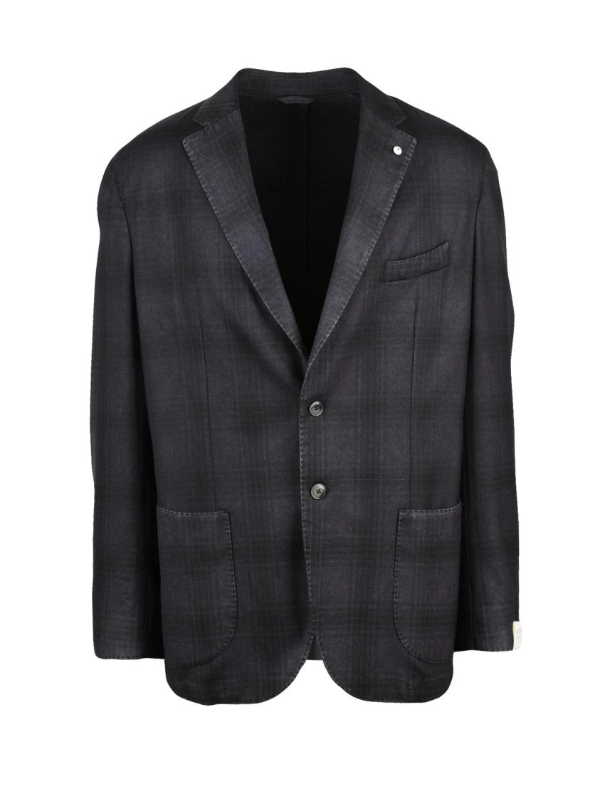 L.B.M. 1911 Round Wool Blazer With Subtle Check Pattern And Lightweight Design