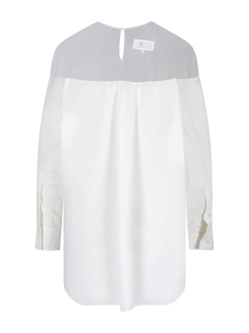 Mm6 By Maison Margiela White Minimalist Sheer Yoke Button-Down Top