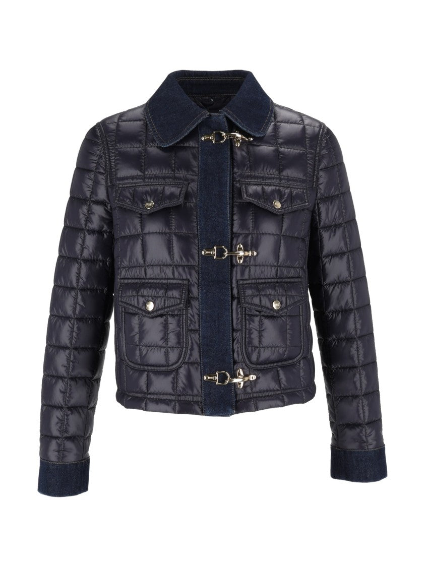 Fay Cropped Quilted Denim Jacket