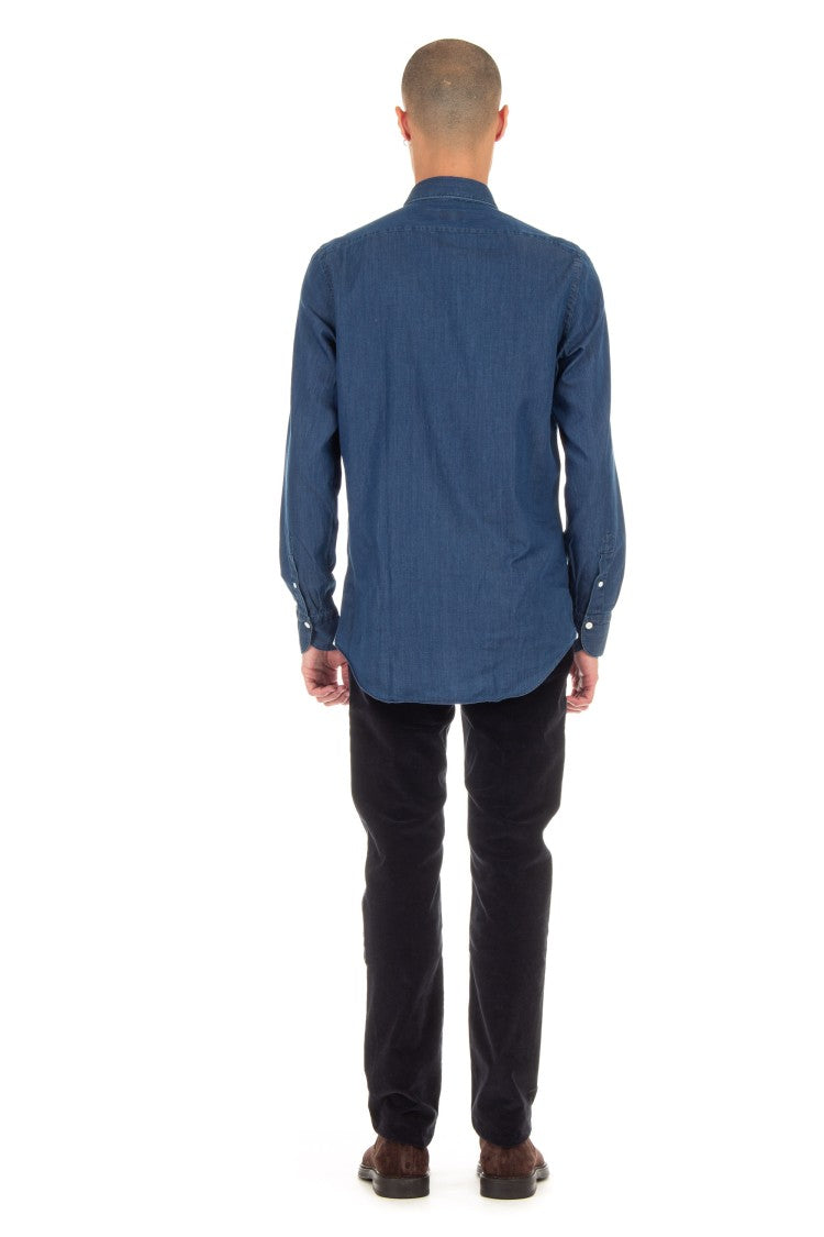 Finamore Twill Denim Tailored Shirt Milano Line