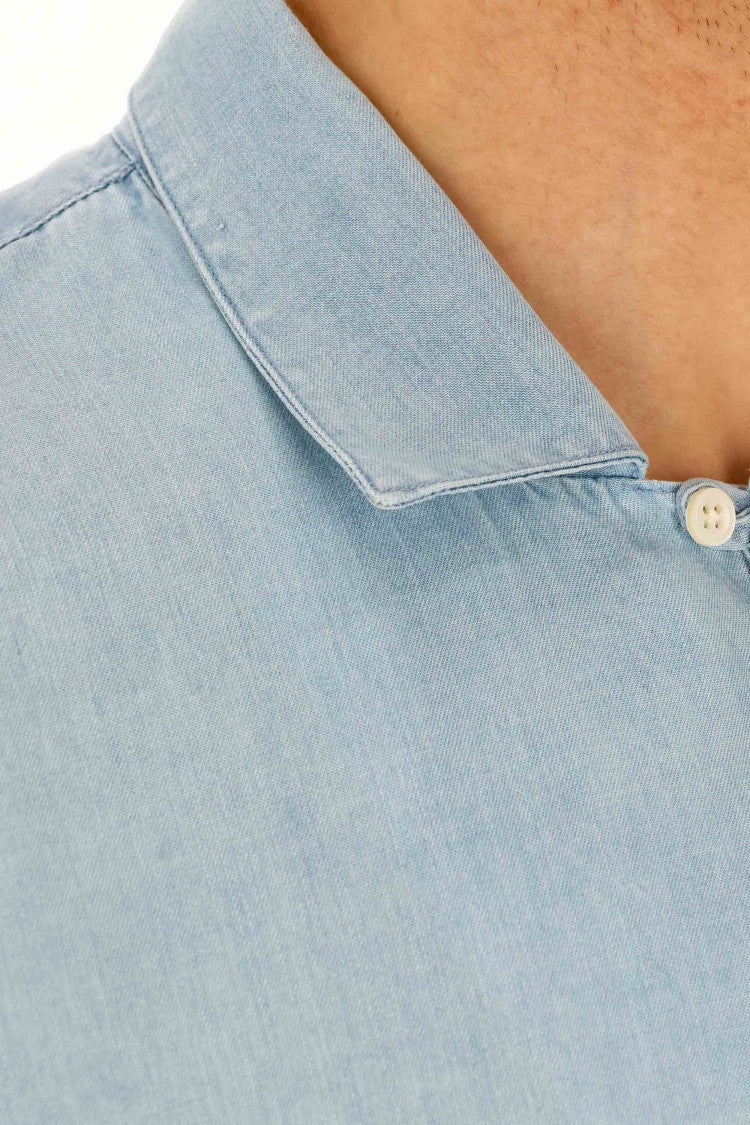 Officine Generale Leto Model Lyocell Bowling Collar Shirt