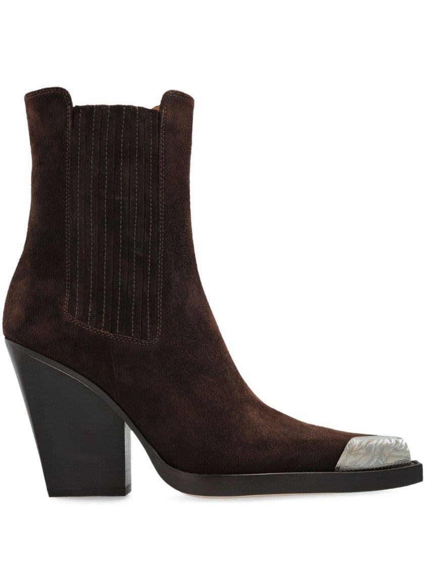 Paris Texas Pointed-Toe Silver-Cap Silk-Nylon Ankle Boots
