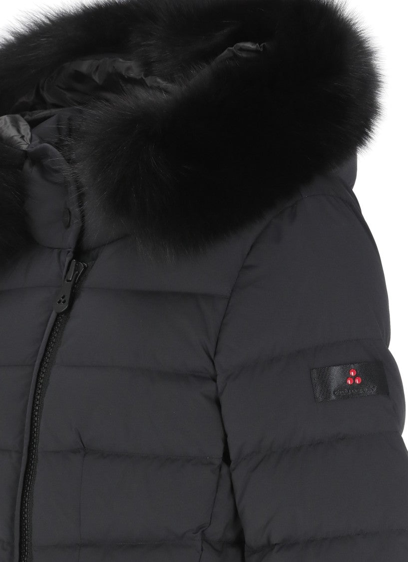 Peuterey Black Turmalet Fox Fur Hood Quilted Down Jacket