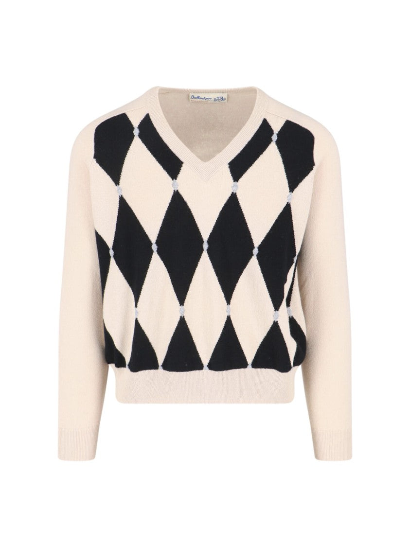 Ballantyne Cashmere Sweater, Beige, V-Neck, Long Sleeves