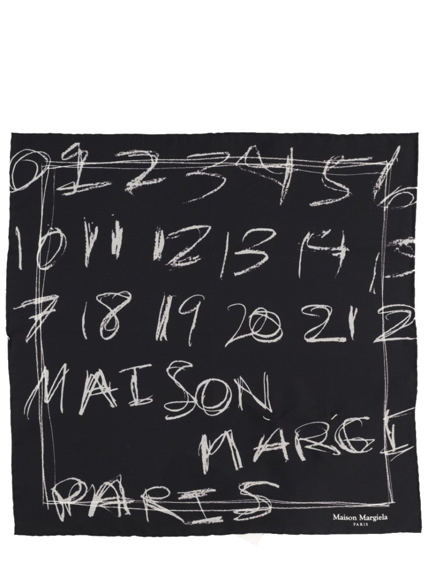 Maison Margiela Artistic Black Silk Foulard With Handwritten Print