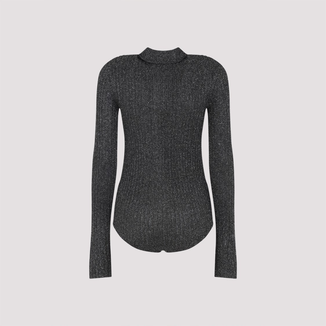 The Frankie Shop Black Metallic Solana Polo Bodysuit