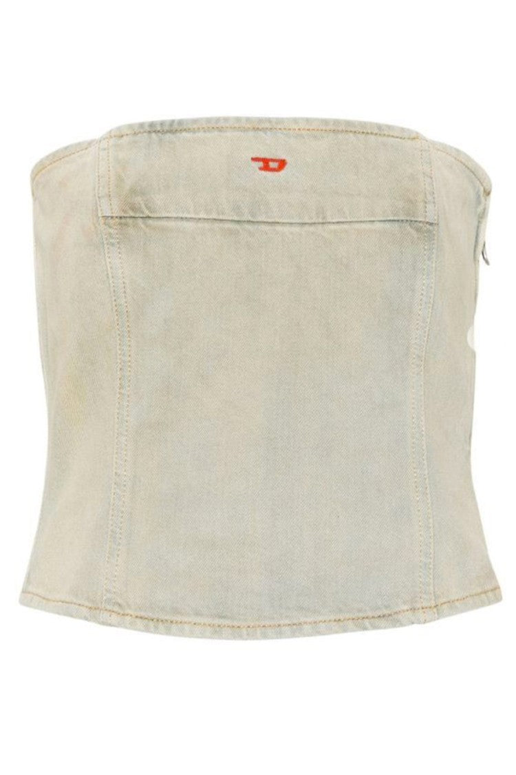 Diesel Denim Strapless Top With Design And High-Quality Cotton Fabric