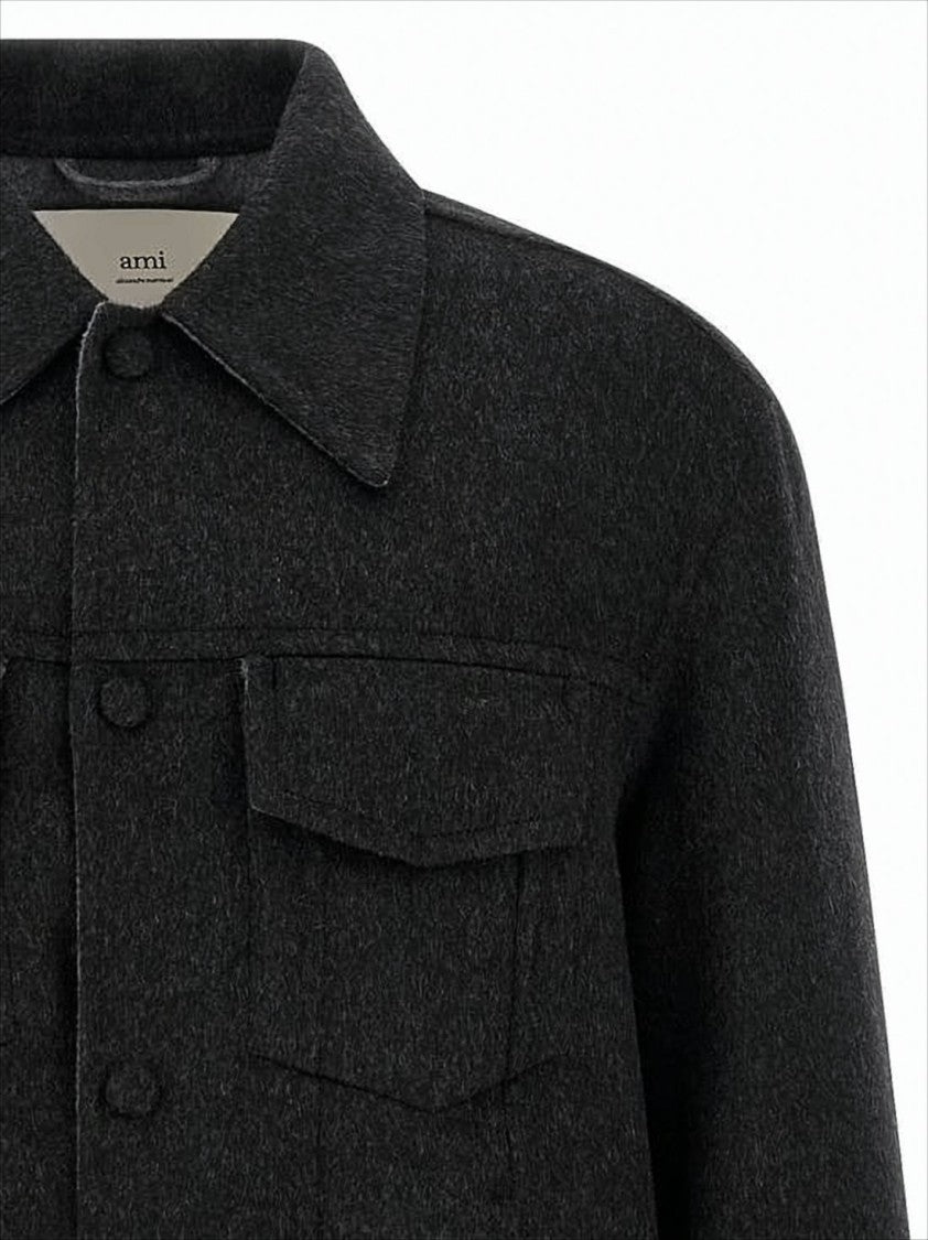 Ami Paris Charcoal Wool Jacket With Structured Silhouette
