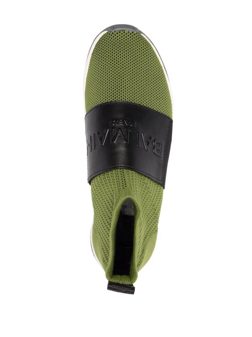 Balmain Knitted Olive Green Trainers With Modern Design