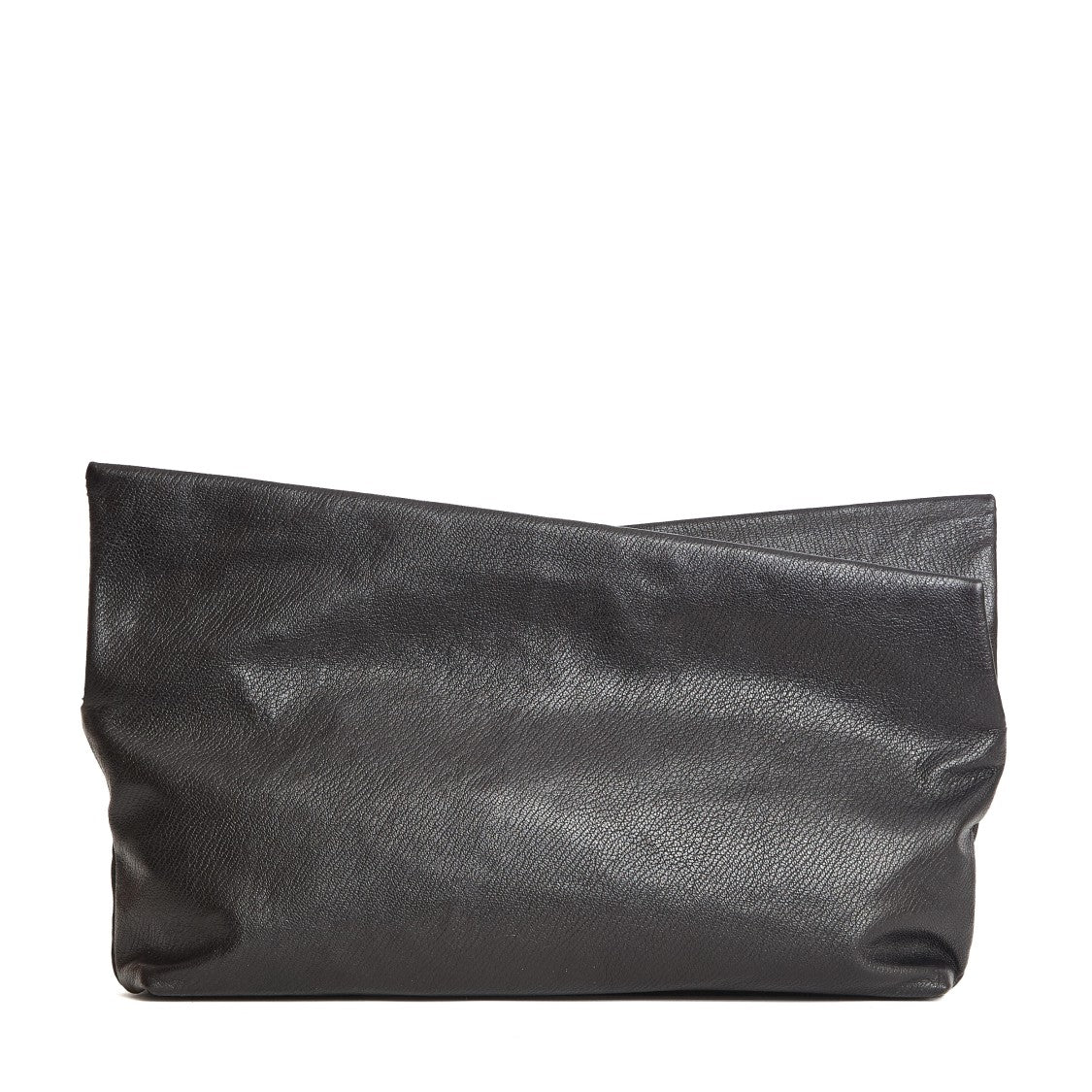 Amine Asymmetrical Black Leather Clutch With Zip Closure And Detachable Strap