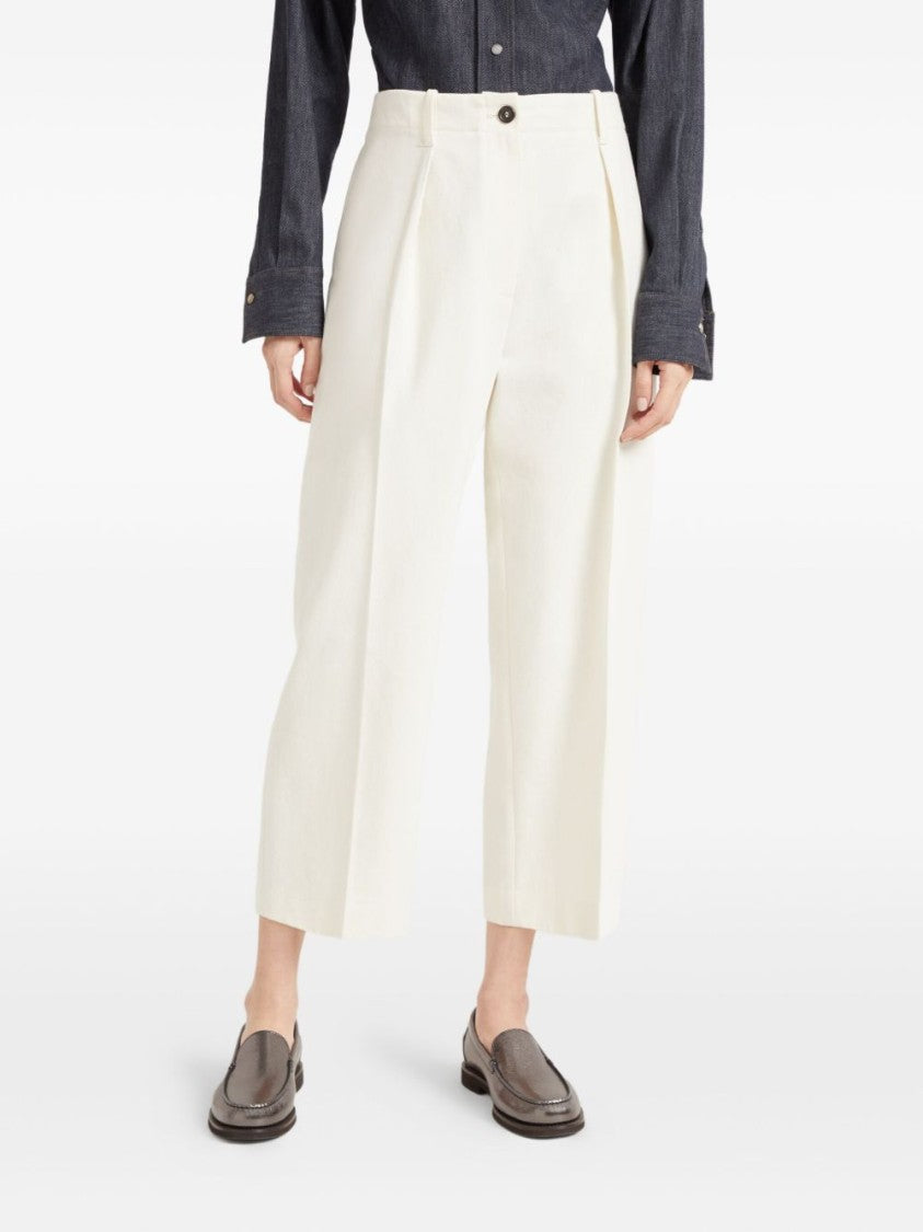 Brunello Cucinelli Wide-Leg Cropped Trousers With Front Pleats And Button Closure