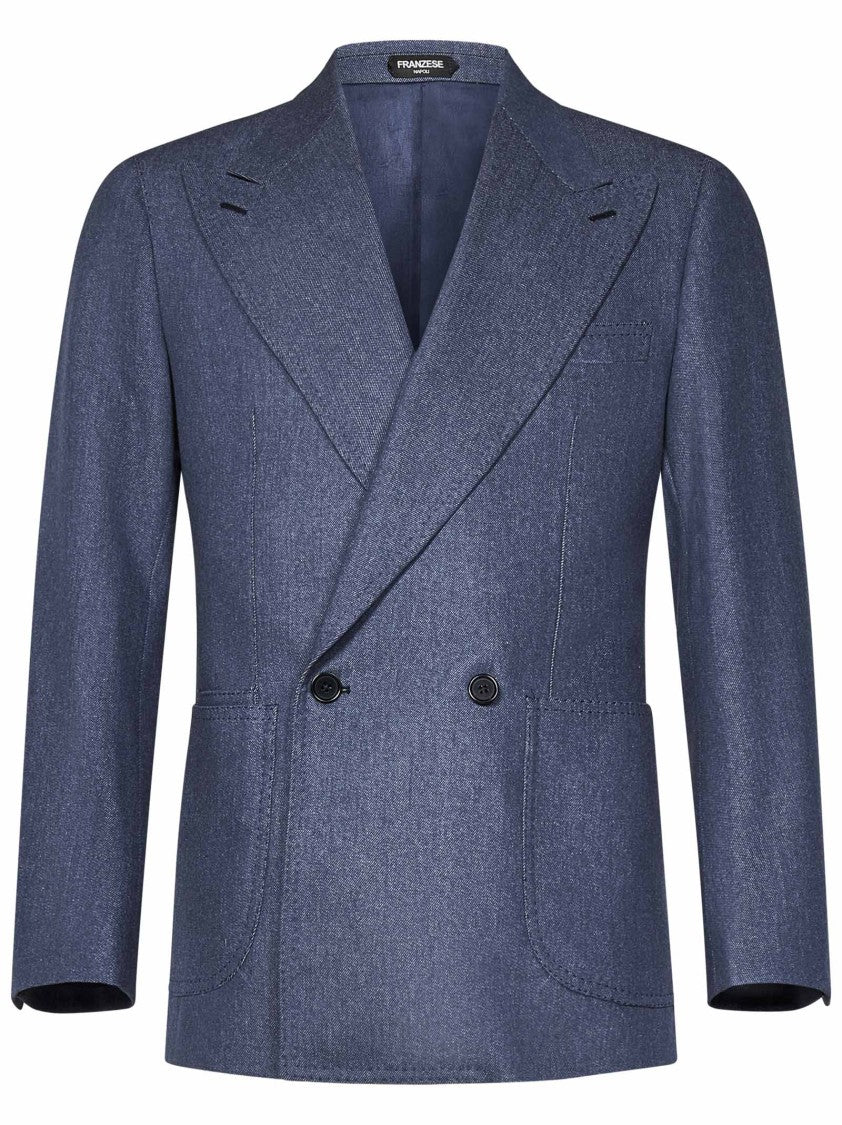 Franzese Collection Double-Breasted Denim Jacket With Wool Lining
