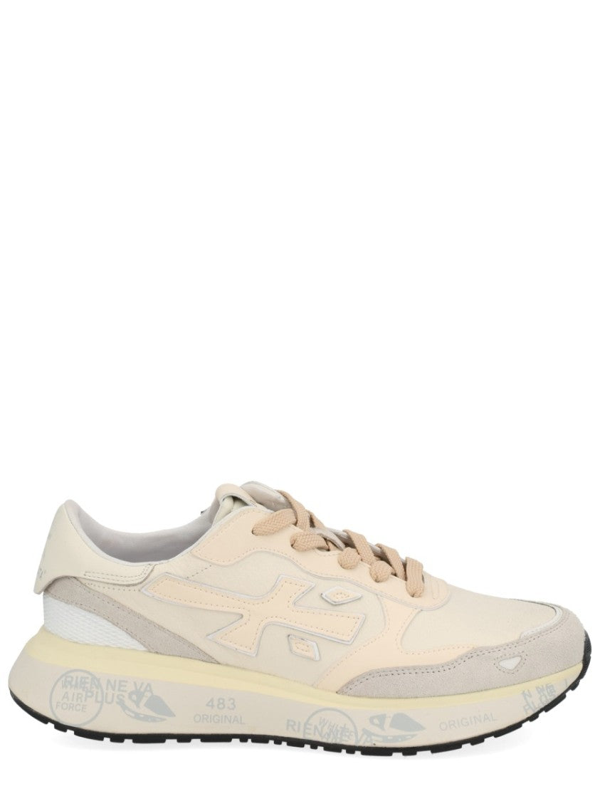 Premiata Beige And Cream Leather Sneakers With Textured Detailing