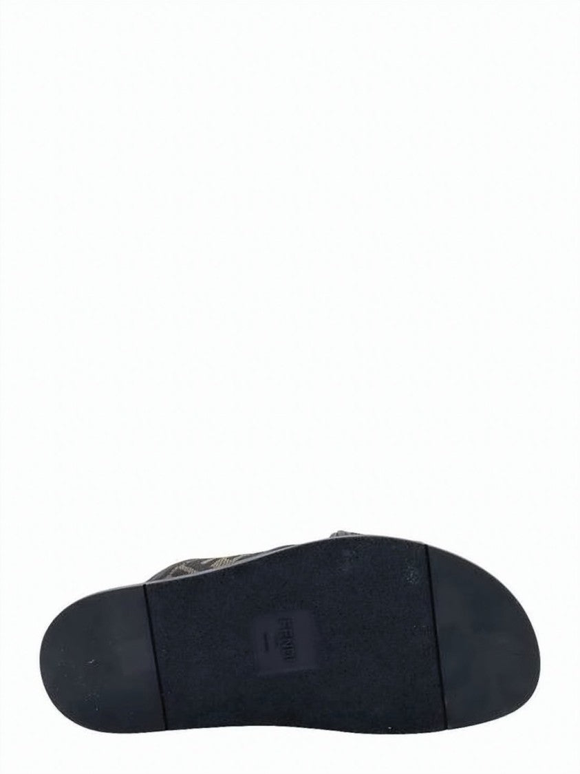 Fendi Crisscross Fabric Slide Sandals With Monogram Design