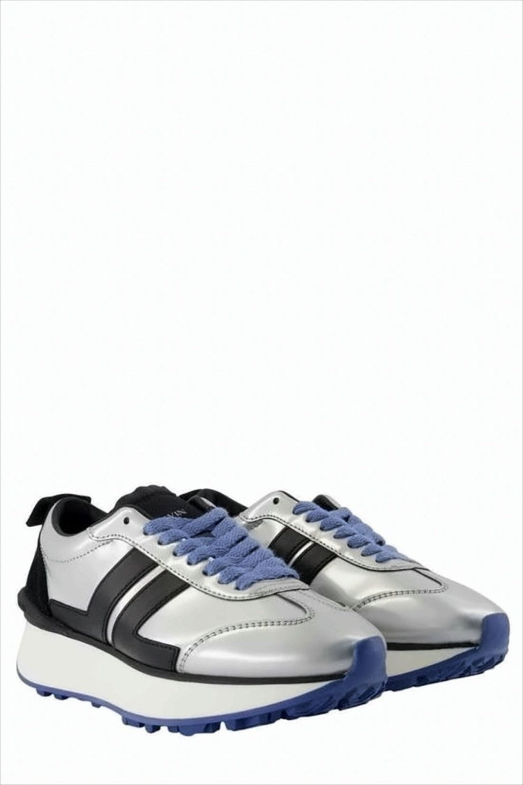 Lanvin Metallic Silver Sneakers With Black Accents