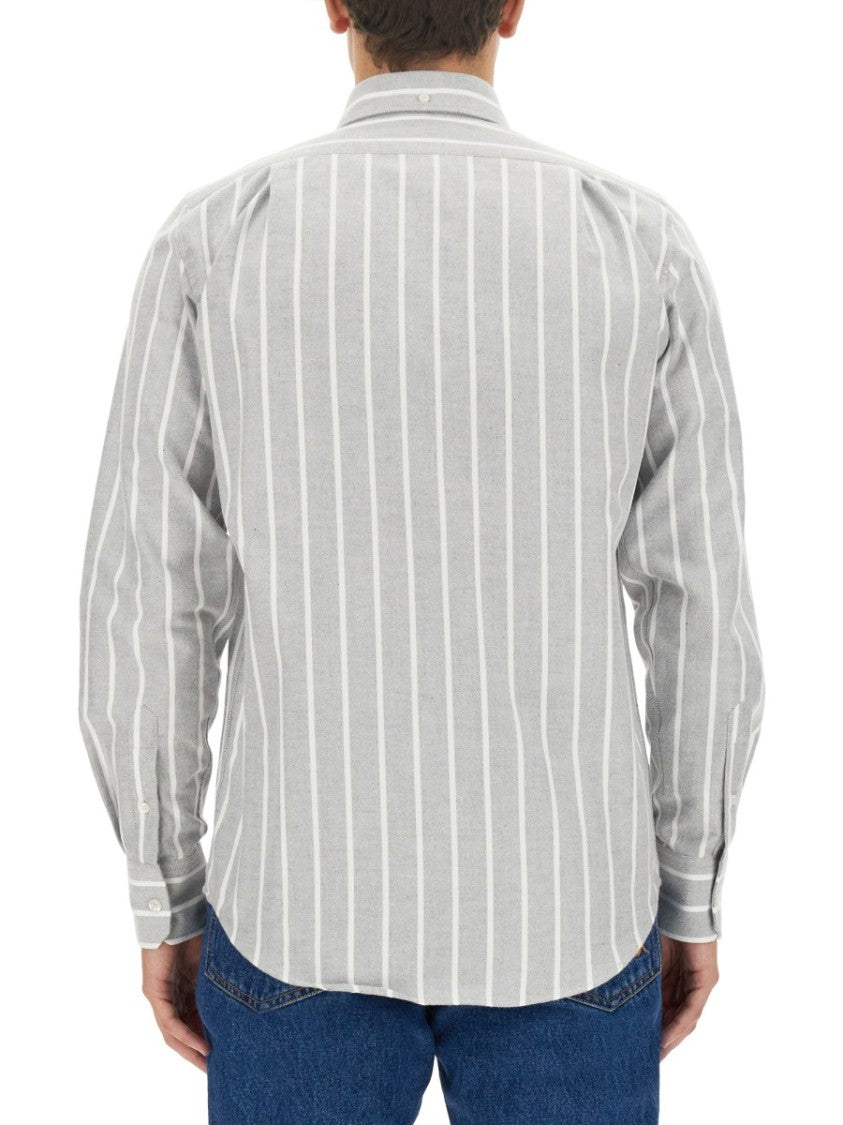 Msgm Vertical Striped Cotton Shirt With Logo Detail